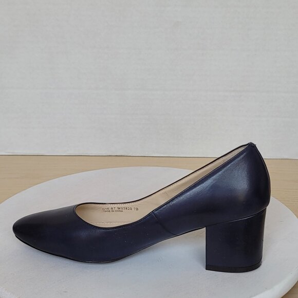 Cole Haan Justine Navy Leather Block Chunky Heels Classic Pumps - Picture 10 of 16